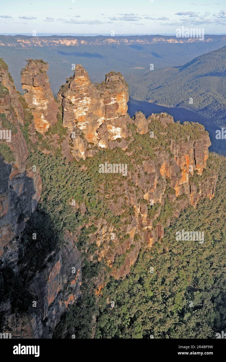 Felsformation The Three Sisters, Blue Mountains National Park, New South Wales, Australien, The Three Sisters Stockfoto