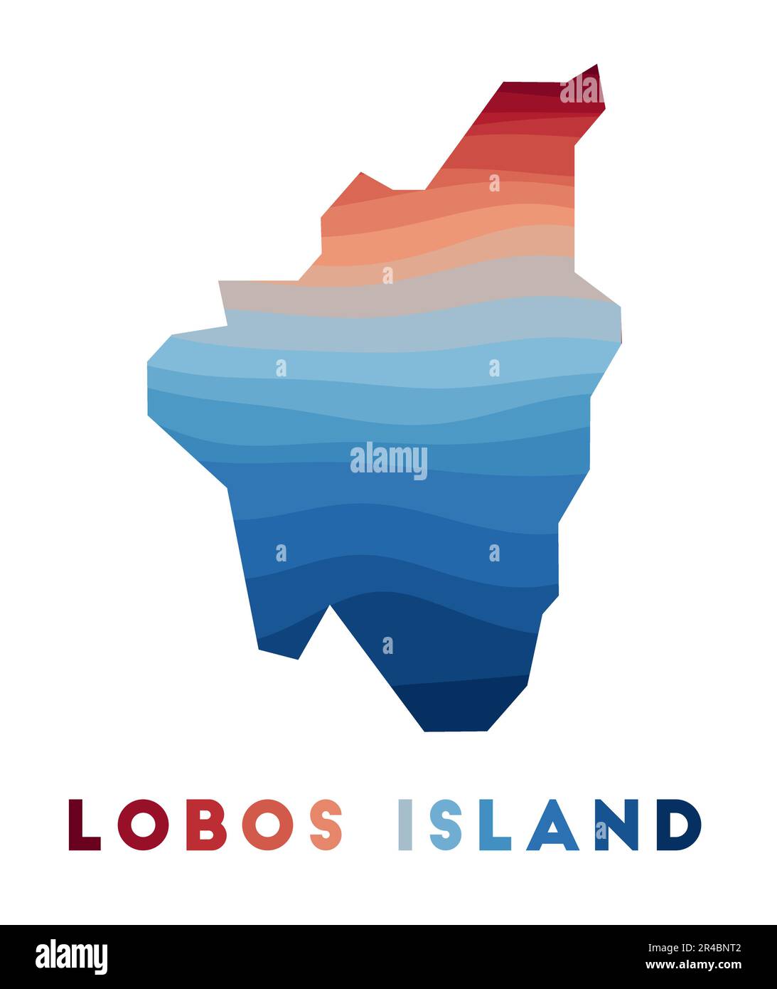 Lobos Island Karte. Karte der Insel mit wunderschönen geometrischen Wellen in rot-blauen Farben. Lebendige Lobos-Form. Vektordarstellung. Stock Vektor