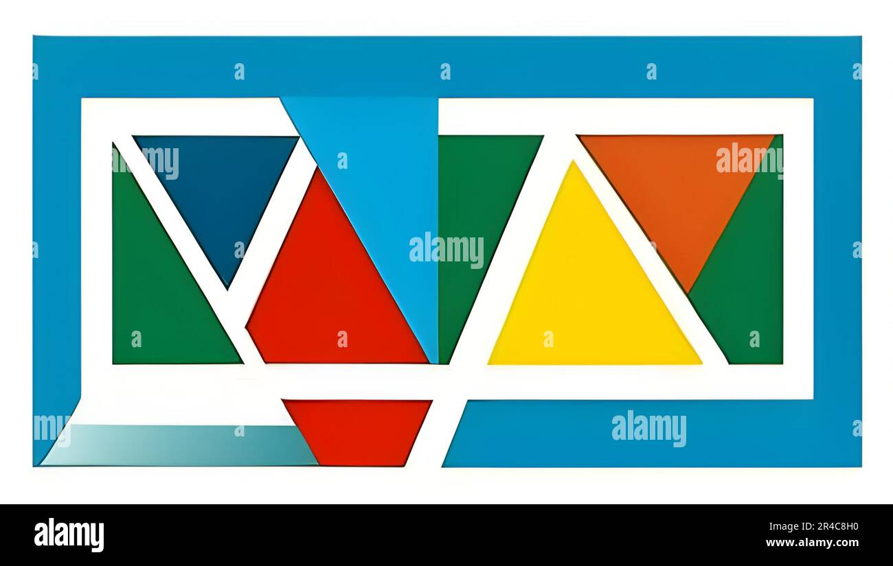 Ein spektakulär gefärbter Kubismus, Blume und Dreieck. Eine wunderschöne Blume mit lebendigen, mehrfarbigen Blütenblättern, die das Auge mit ihren strahlenden Farben fesselt. Stock Vektor