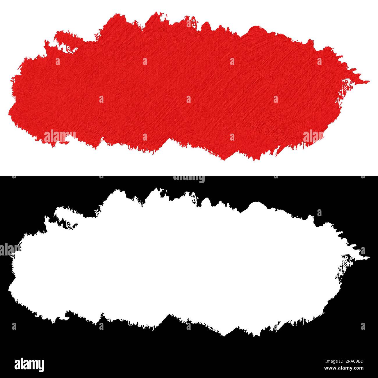 Rotes Dauma der Farbtextur isoliert auf weißem Hintergrund mit Schnittmaske (Alphakanal) für schnelle Isolierung. Stockfoto