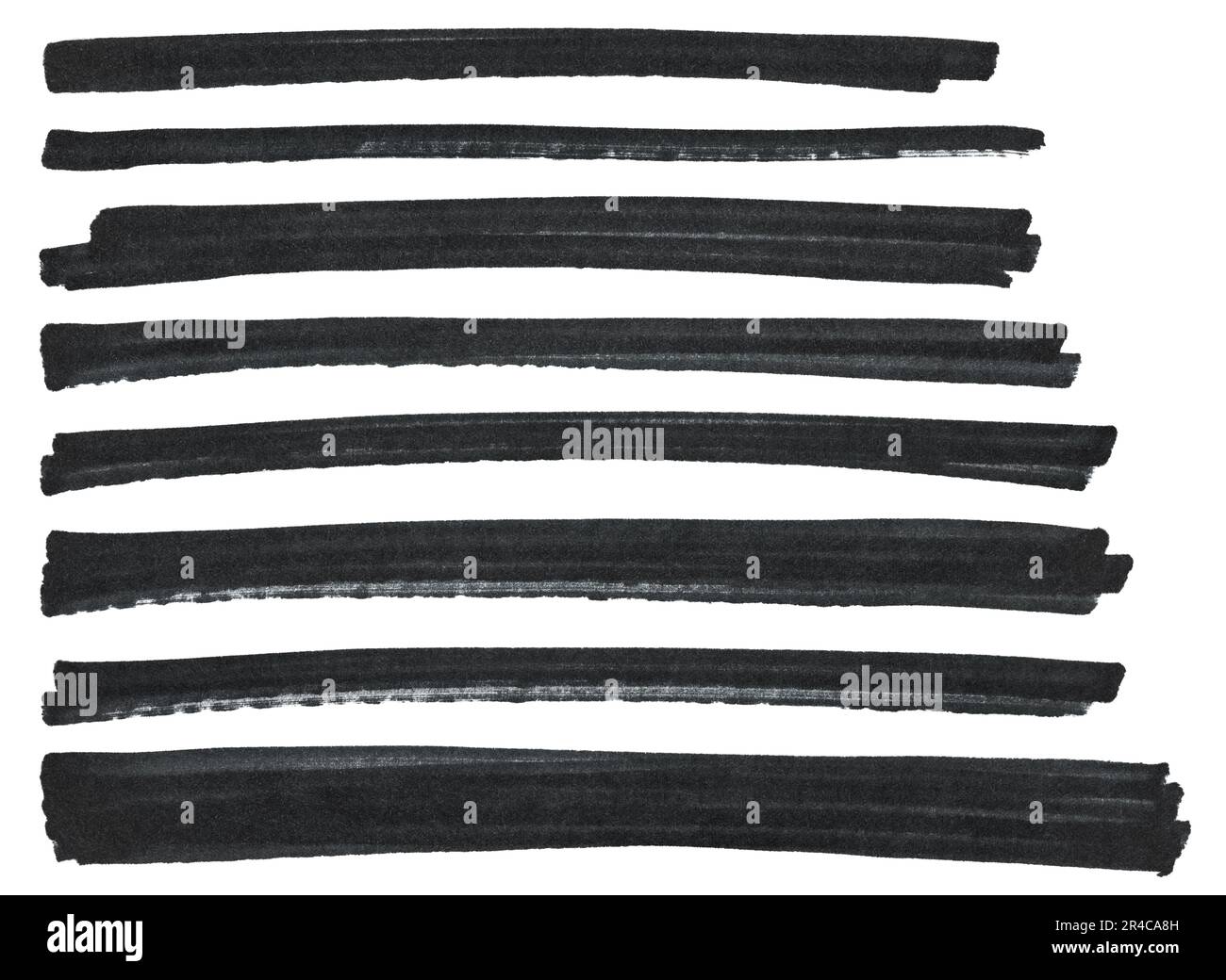 Satz mit schwarzer Textur für Marker. Isolierte Striche auf weißem Hintergrund Stockfoto