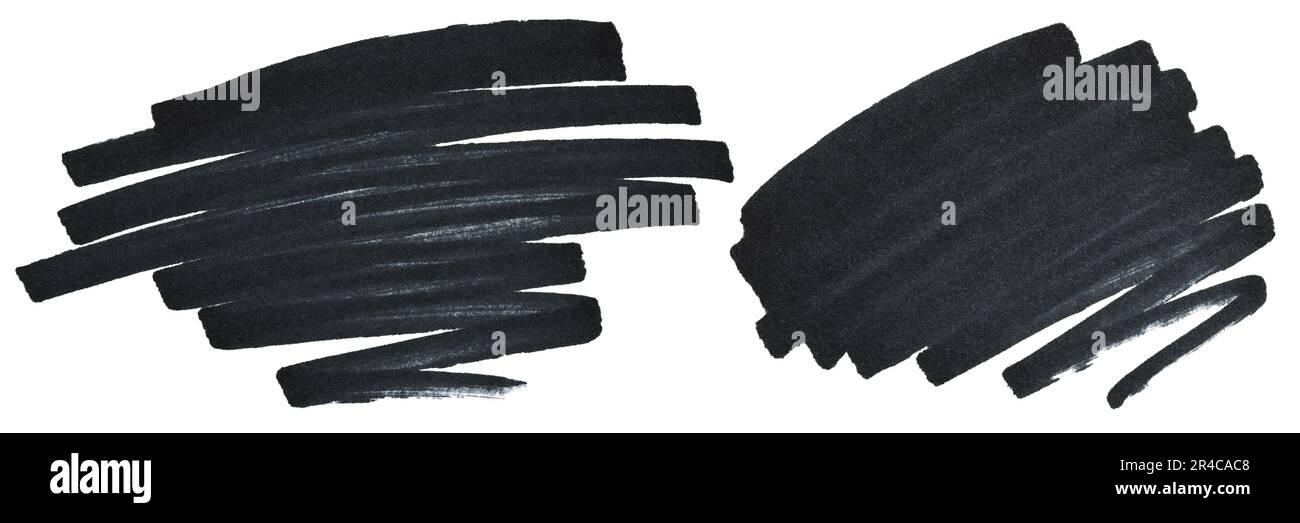 Schwarze Textur für Markerfarbe. Isolierte Striche auf weißem Hintergrund Stockfoto
