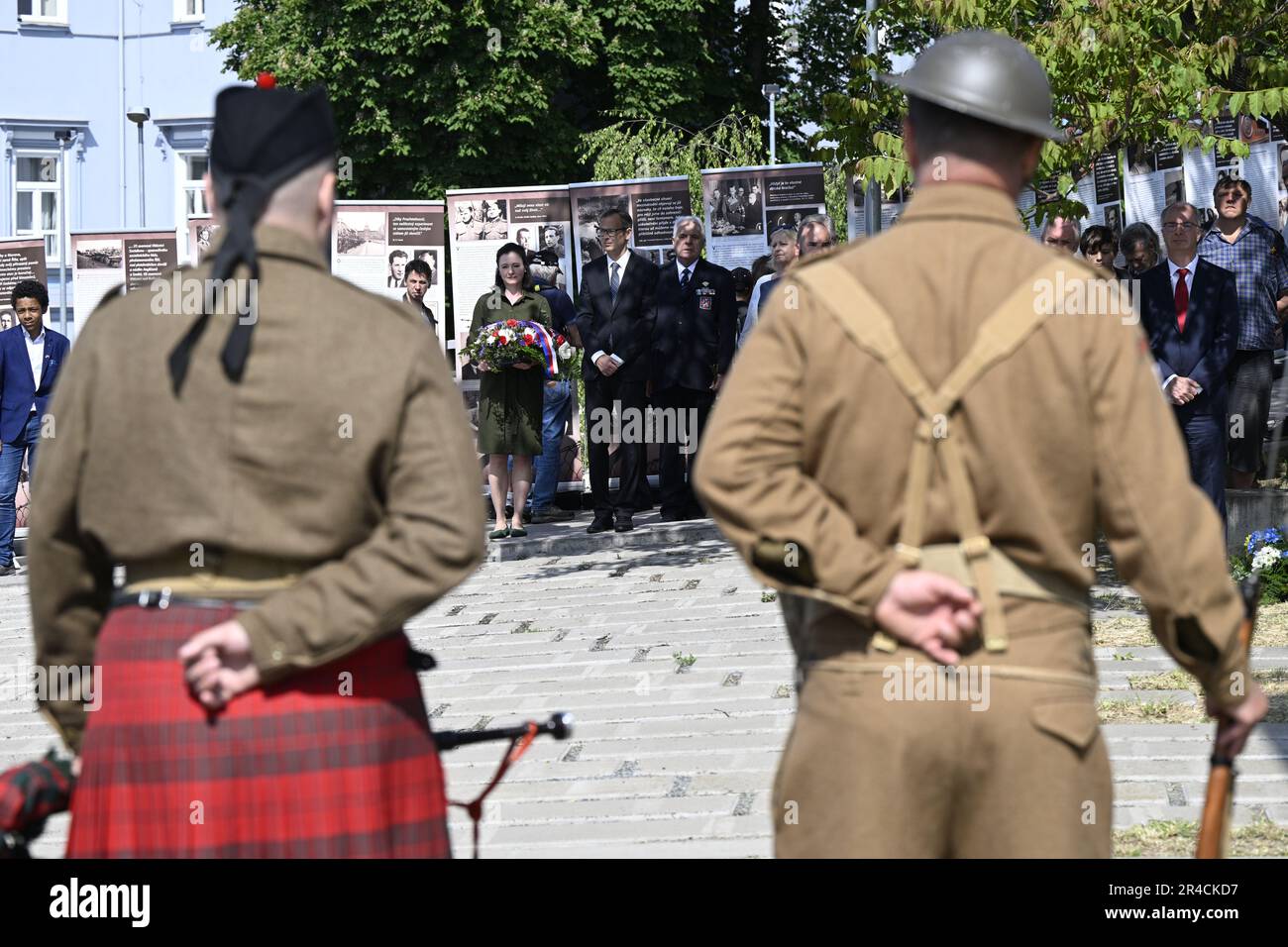 Prag, Tschechische Republik. 27. Mai 2023. Gedenksitzung zum Gedenken an die anthropoide Operation tschechoslowakischer Fallschirmjäger aus Kriegszeiten, die den hochrangigen Nazi-Beamten Reinhard Heydrich 1942 getötet haben, am 27. Mai 2023 in Prag, Tschechische Republik. Kredit: Michal Krumphanzl/CTK Photo/Alamy Live News Stockfoto