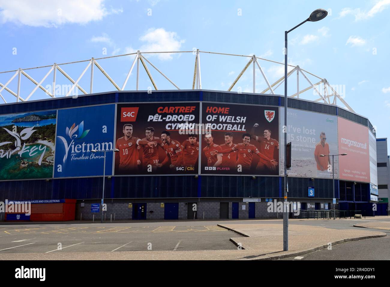 Cardiff City Fußballstadion, - Home Cardiff Football Werbewerbung. Aufgenommen Am 2023. Mai. Sommer Stockfoto
