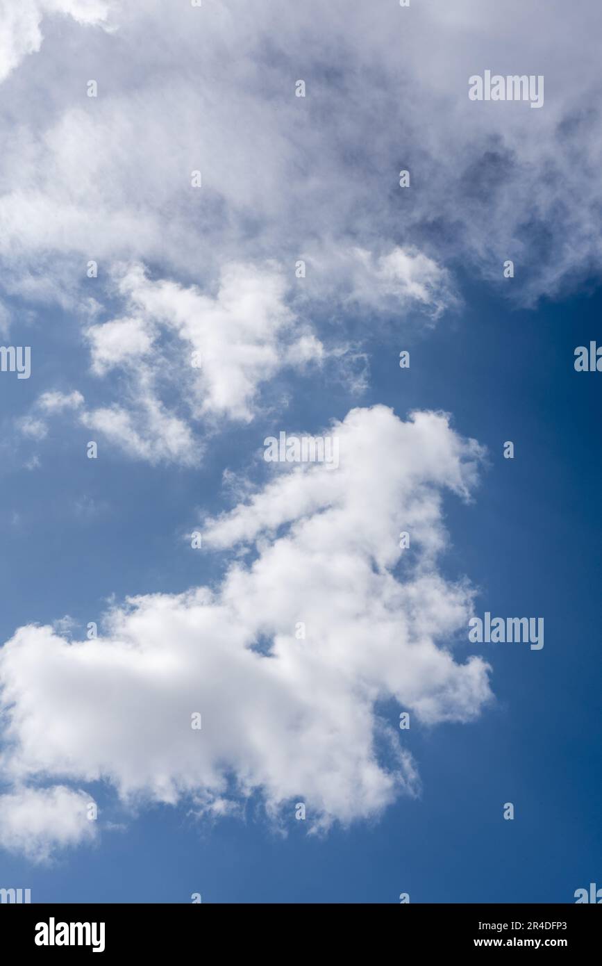 Schöne Wolken am blauen Himmel. Vektorwoll-Texturhintergrund Stockfoto
