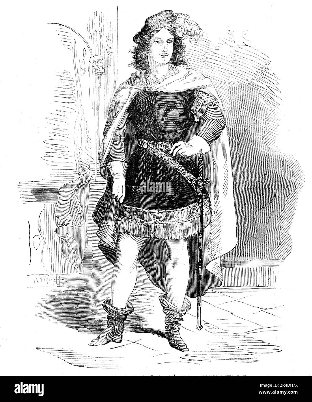 Mademoiselle Johanna Wagner als "Romeo", im "her Majesty's Theatre", 1856. Deutscher Opernsänger in der Londoner Bühnenproduktion. Für den großartigen Triumph, den sie bei dieser Gelegenheit errungen hat, Mdlle. Wagner war nicht den Verdiensten der Oper verpflichtet, die zu den schwächsten der vielen schwachen Produktionen der modernen italienischen Bühne gehört. Es ist eines von Bellinis frühesten Stücken, komponiert, während seine Kräfte noch unreif waren... Sie ist eine Schönheit des echten sächsischen Typs, mit blauen Augen... und einer Fülle von schönen Haaren. Sie ist über dem gewöhnlichen weiblichen Statur, exquisit geformt, frei und anmutig in Ewigkeit Stockfoto