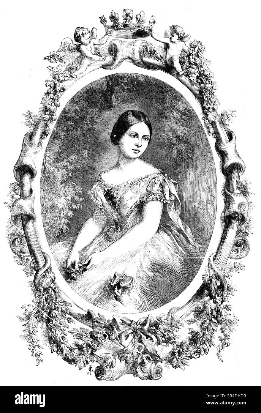 Ihre königliche Hoheit Prinzessin Royal von England - auf einem Foto von Mayall, 1856. Porträt von Victoria, Prinzessin Royal, Tochter von Königin Victoria. Sie heiratete Frederic William, Prinz von Preußen. Aus "Illustrierte London News", 1856. Stockfoto