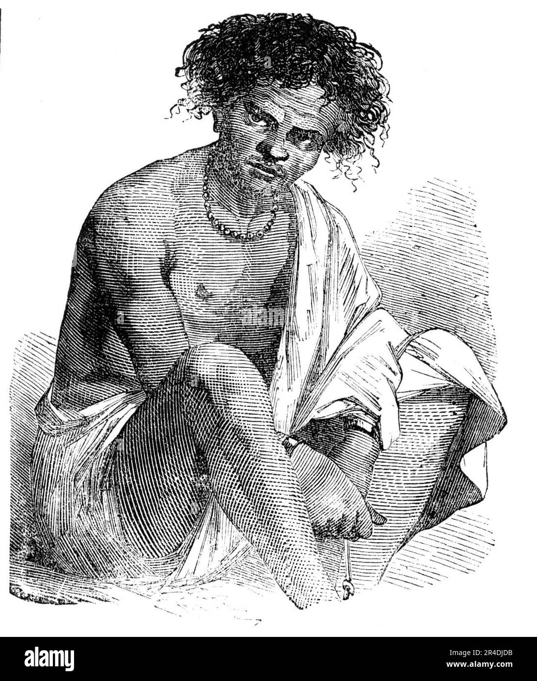 Der Santhal Rebel, Singra, 1856. "...kamen die regulären Truppen an, sie kamen schnell in einen Zusammenstoß mit den Rebellen, und natürlich waren die Rebellen überall dort, wo sie sie trafen, mit großen Verlusten an Leben zerstreut, nur bewaffnet mit Kampfaxten, Schwertern, Und Bogen und Pfeile... das Porträt von Singra, einer der mutmaßlichen Mörder von Mrs. Thomas und Miss Pell, präsentiert eine gute Art Santhaler Physiognomie im Allgemeinen. Die Santhal-Rebellion fand heute in Jharkhand und Westbengalen statt und war ein Aufstand des Santhal-Volkes gegen die British East India Company und das Zamindari-System. Fr Stockfoto