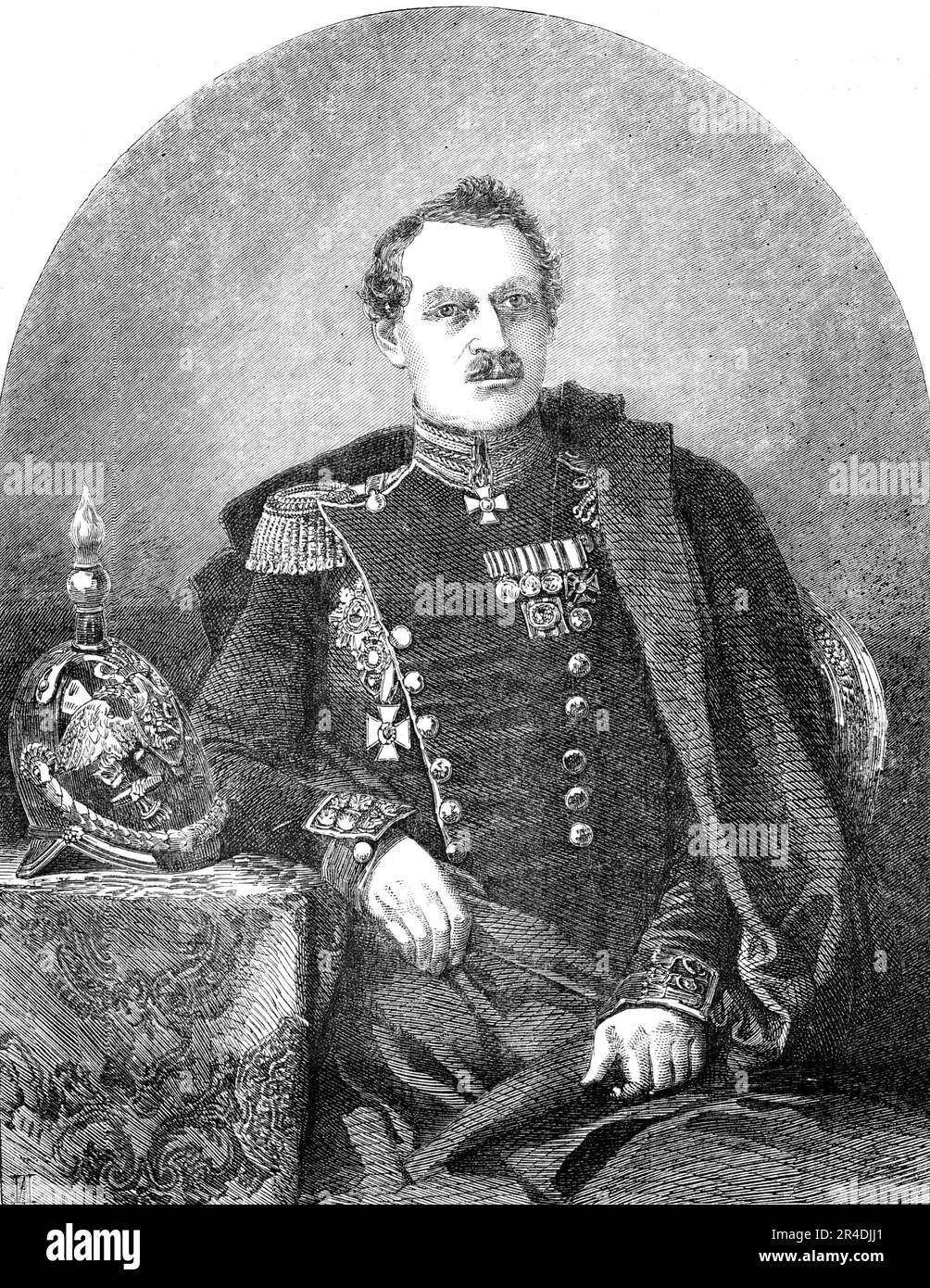 Generalleutnant Liprandi, 1856. Pavel Liprandi, russischer Offizier, der im Krimkrieg kämpfte. "Durch sein Kommando auf der Krim und nicht durch seine frühere Laufbahn hat sich Liprandi einen großen Ruf in Westeuropa erworben. Seine Energie und sein Mut zeigten sich bald. General Liprandi plante und führte den Angriff auf Balaclava durch, dessen Folgen für die Alliierten, wenn er erfolgreich gewesen wäre, fast unwiederbringlich gewesen wären." Aus "Illustrierte London News", 1856. Stockfoto