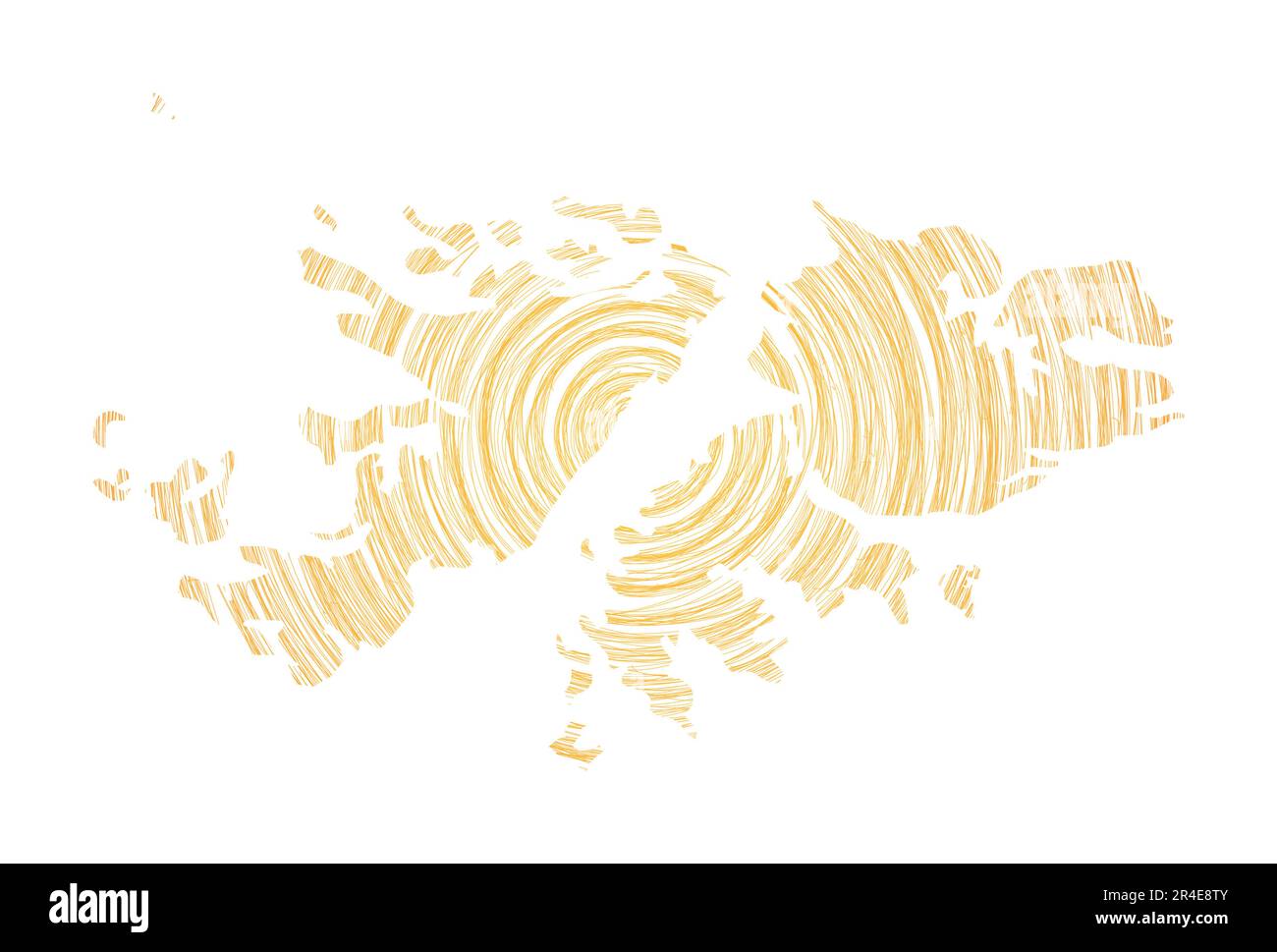 Falklandkarte gefüllt mit konzentrischen Kreisen. Skizzieren Sie Kreise in Form des Landes. Vektordarstellung. Stock Vektor