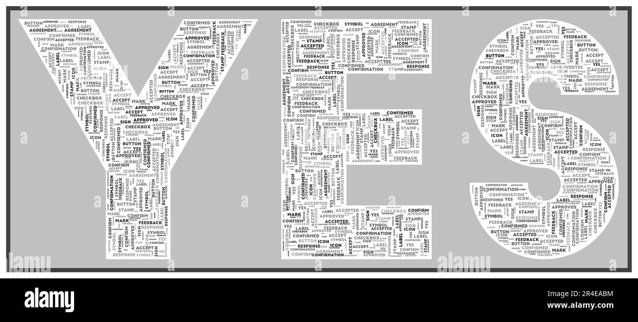 Erstaunliche Vektorillustration. Wortwolke. Text mit verwandten Schlüsselwörtern in verschiedenen Größen. Ja Wortwolke. Stock Vektor