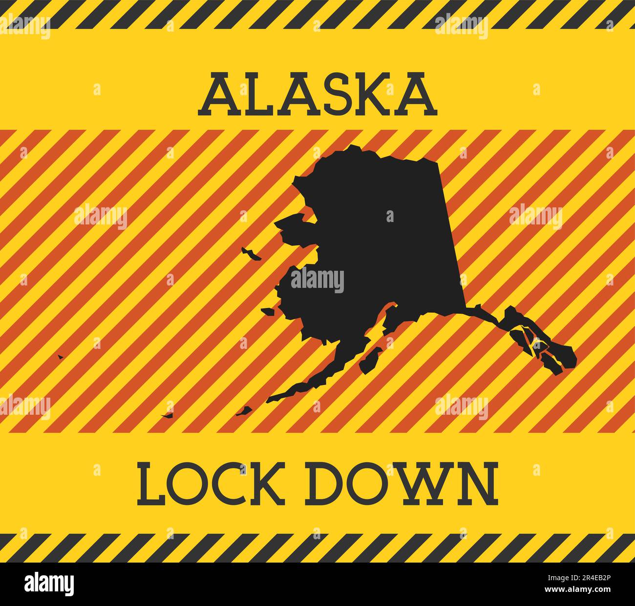 Alaska Lock Down Schild. Gelbes Symbol für Pandemiegefahr des US-Bundesstaates. Vektorabbildung. Stock Vektor