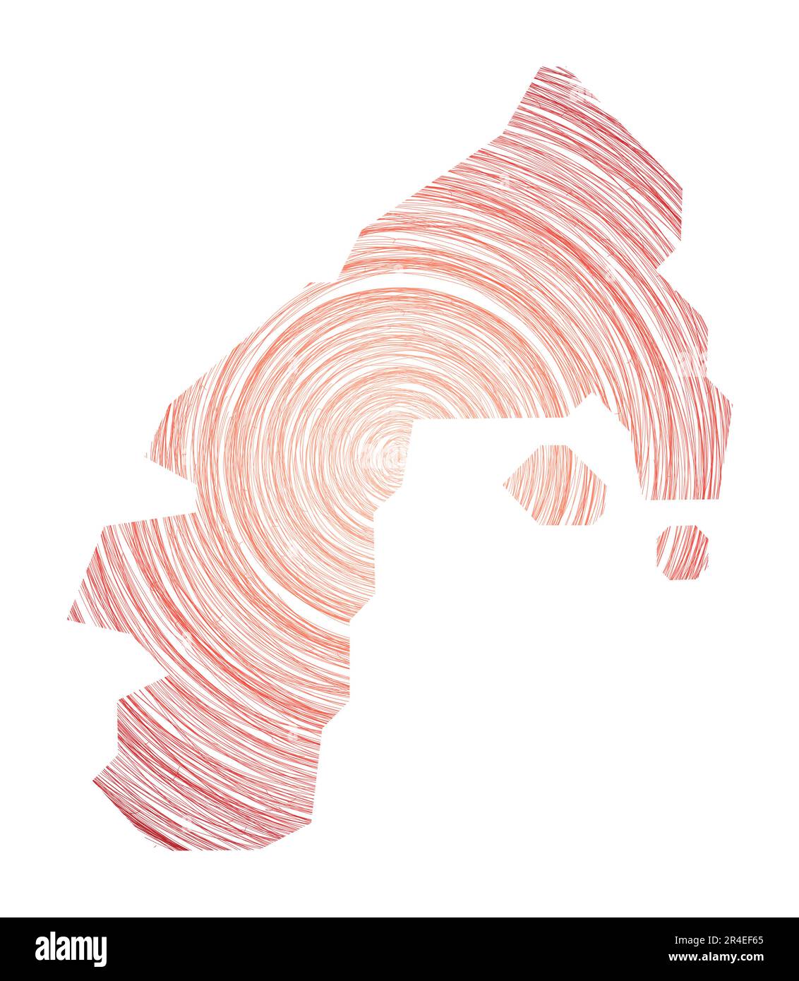 Wasserinsel Karte gefüllt mit konzentrischen Kreisen. Skizzieren Sie Kreise in Form der Insel. Vektorabbildung. Stock Vektor