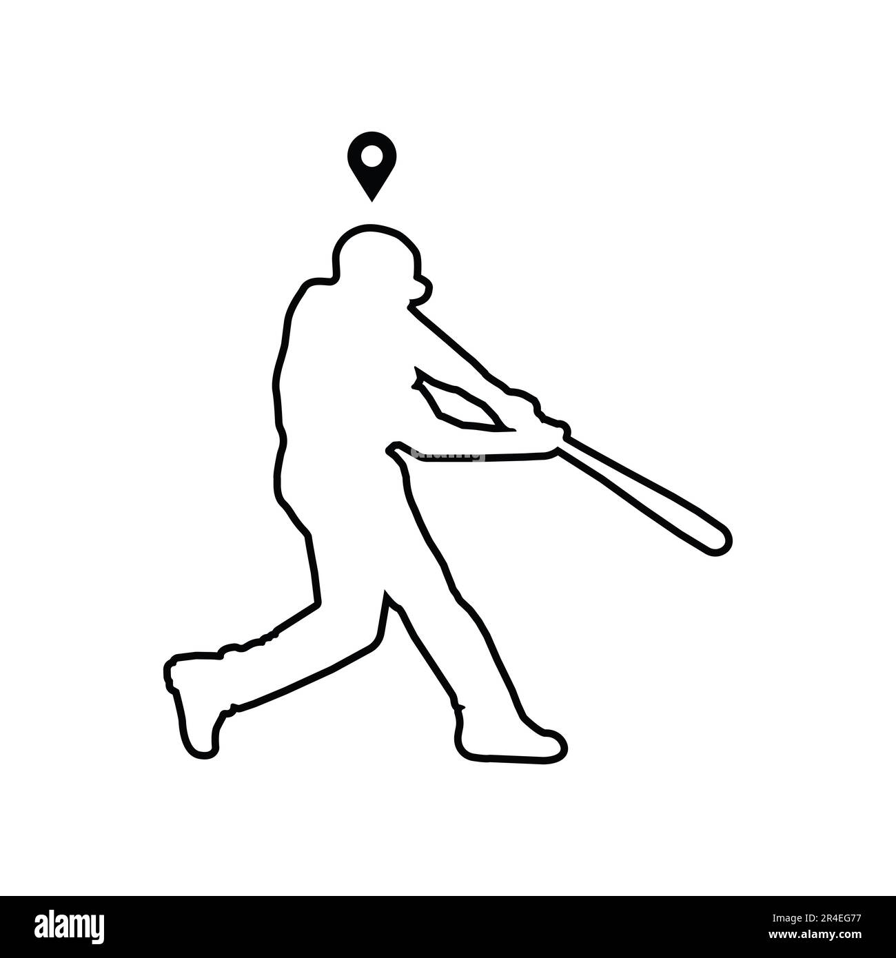 Baseballspieler mit Fledermaus mit Ortssymbol Vektorabbildung auf weißem Hintergrund. Stock Vektor