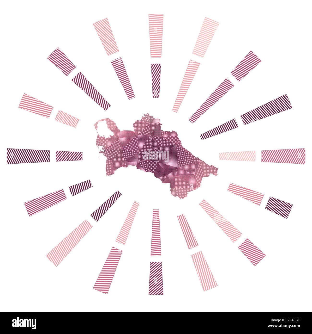 Turkmenischer Sonnenaufgang. Niedergestreifte Rochen und Landkarte. Wunderschöne Vektordarstellung. Stock Vektor