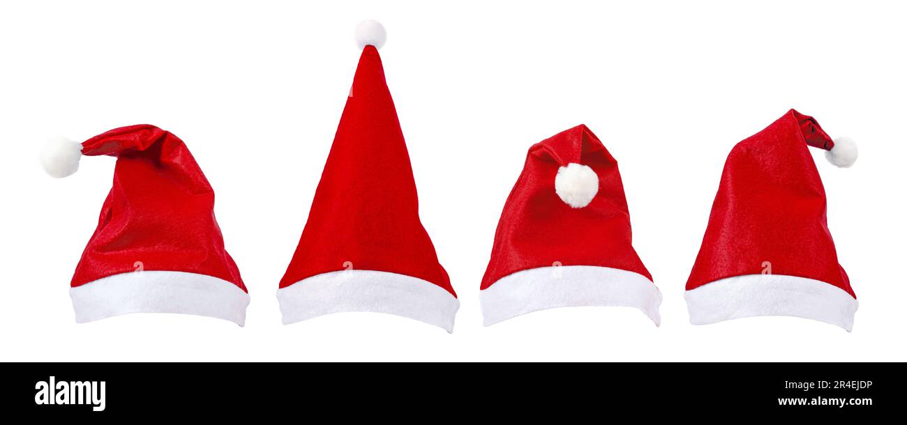 Weihnachtsmann-rote Mütze mit weißem Pelz isoliert auf Weiß. Weihnachtsdekoration. Stockfoto