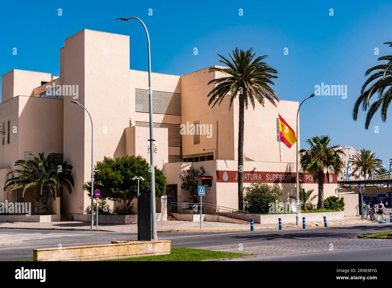 Polizeirevier. Oberstes Polizeihauptquartier. Melilla, Ciudad Autónoma de Melilla, Spanien, África, EU. Stockfoto