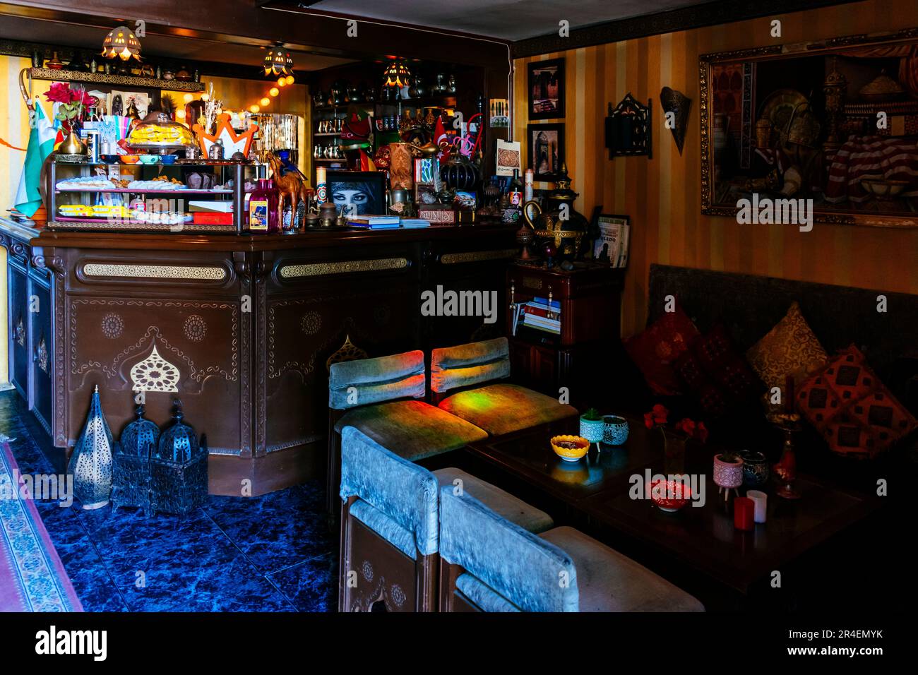 Teteria Nazari. Typisch marokkanisches Teehaus. Melilla, Ciudad Autónoma de Melilla, Spanien, África, EU. Stockfoto
