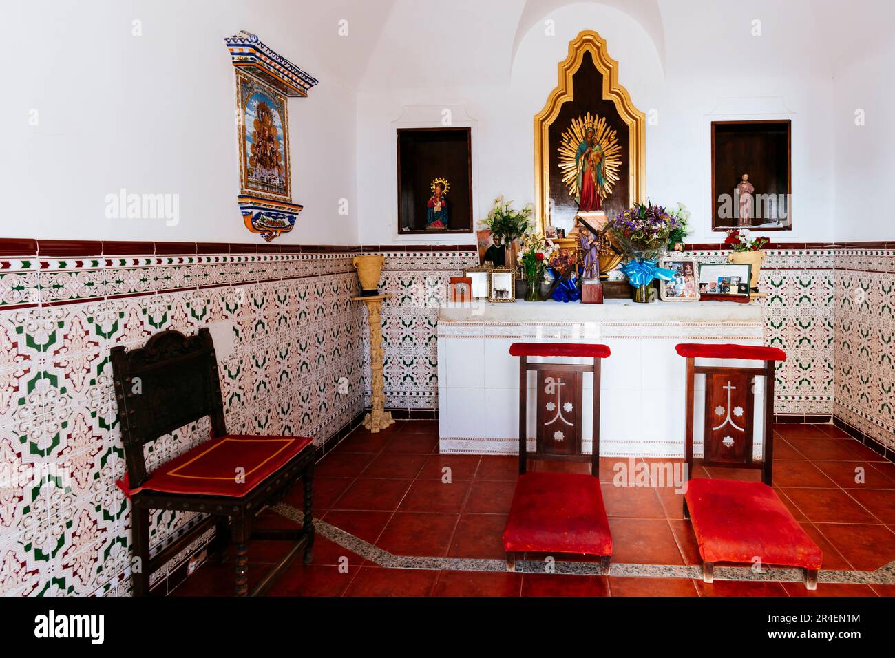 Chapel, wo die Stierkämpfer beten, bevor sie den Ring betreten. Die Stierkampfarena von Melilla, auch bekannt als die Moschee der Stierkämpfe, Mezquita del toreo Stockfoto