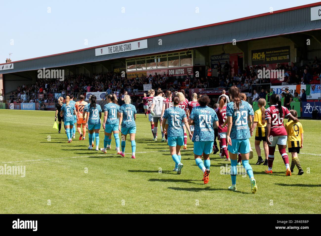 London, Großbritannien. 27. Mai 2023. Chigwell Construction Stadium, London, England, Mai 27. 2023: Die Teams brechen am 27. 2023. Mai vor dem FA Womens Super League-Spiel zwischen West Ham United und Tottenham Hotspur im Chigwell Construction Stadium in London auf (Sean Chandler/SPP). Kredit: SPP Sport Press Photo. Alamy Live News Stockfoto