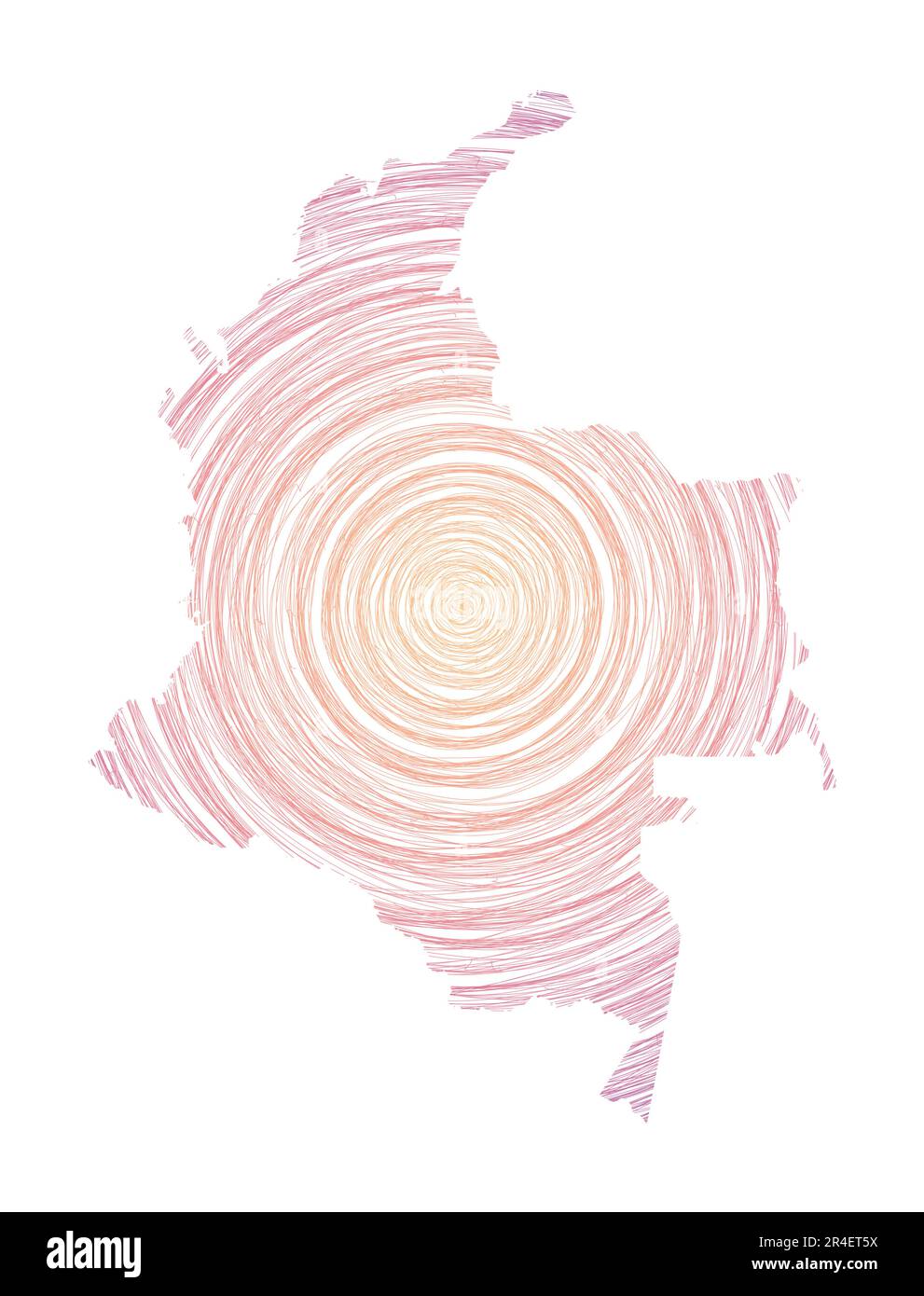Kolumbien Karte gefüllt mit konzentrischen Kreisen. Skizzieren Sie Kreise in Form des Landes. Vektordarstellung. Stock Vektor