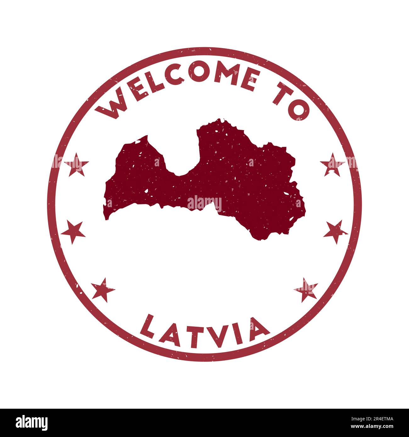 Willkommen bei Lettland Stempel. Grunge Country Round Stempel mit Textur in Herzkönigin Farbmotiv. Geometrisches Lettland-Siegel im Vintage-Stil. Stock Vektor