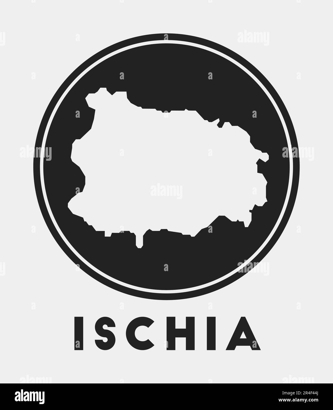 Ischia-Symbol. Rundes Logo mit Inselkarte und Titel. Stilvolles Ischia-Abzeichen mit Karte. Vektordarstellung. Stock Vektor