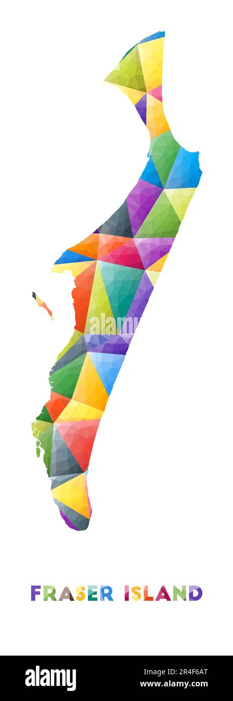 Fraser Island - farbenfrohe niedrige Poly-Insel-Form. Mehrfarbige geometrische Dreiecke. Modernes, trendiges Design. Vektordarstellung. Stock Vektor