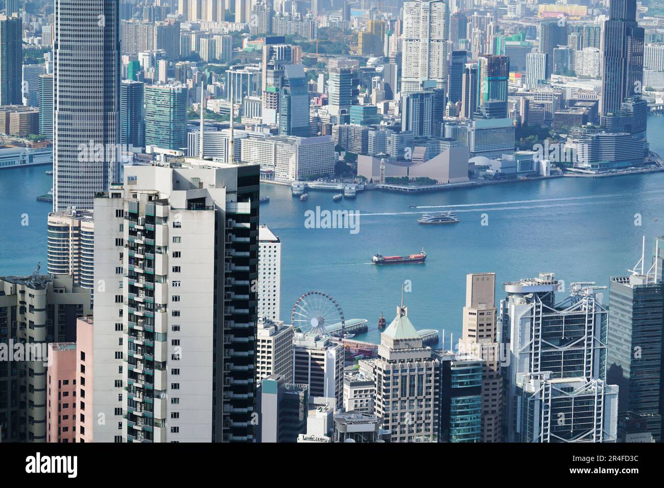 Victoria Harbor aus der Vogelperspektive, Hongkong Stockfoto