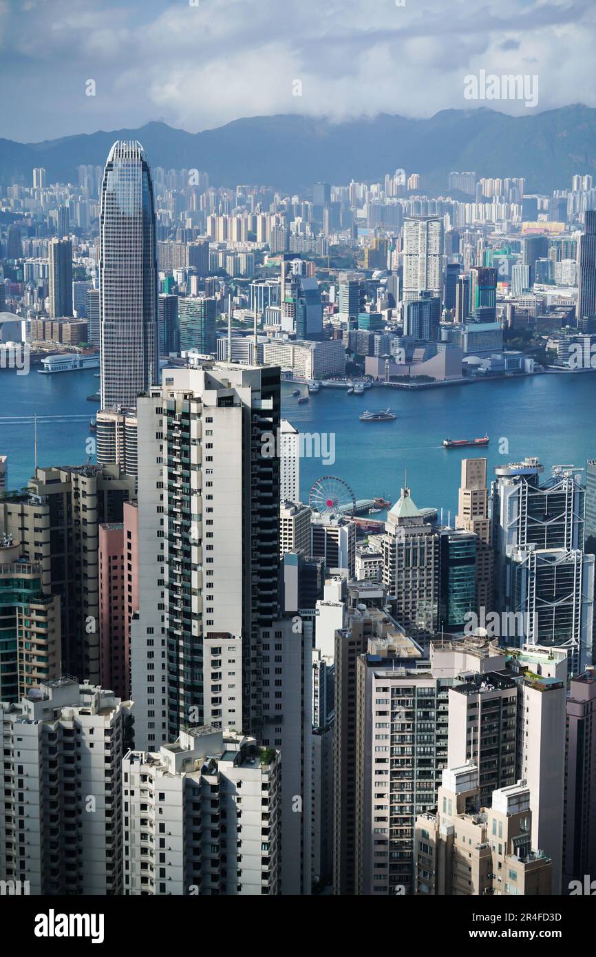 Victoria Harbor aus der Vogelperspektive, Hongkong Stockfoto