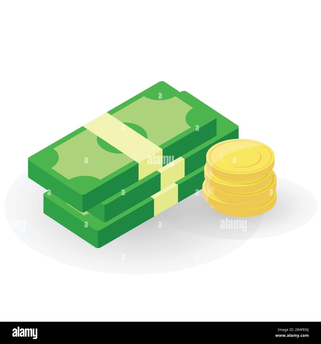 Flaches Symbol des Geldes, Stapel von Banknoten und Münzen. Vektor