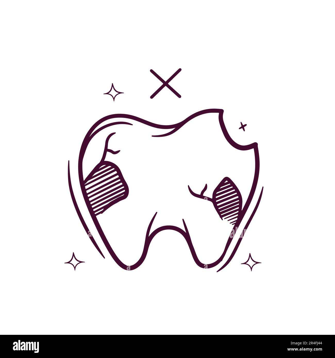Handgezogener, Ungesunder Zahn. Doodle Vector Sketch-Illustration Stock Vektor