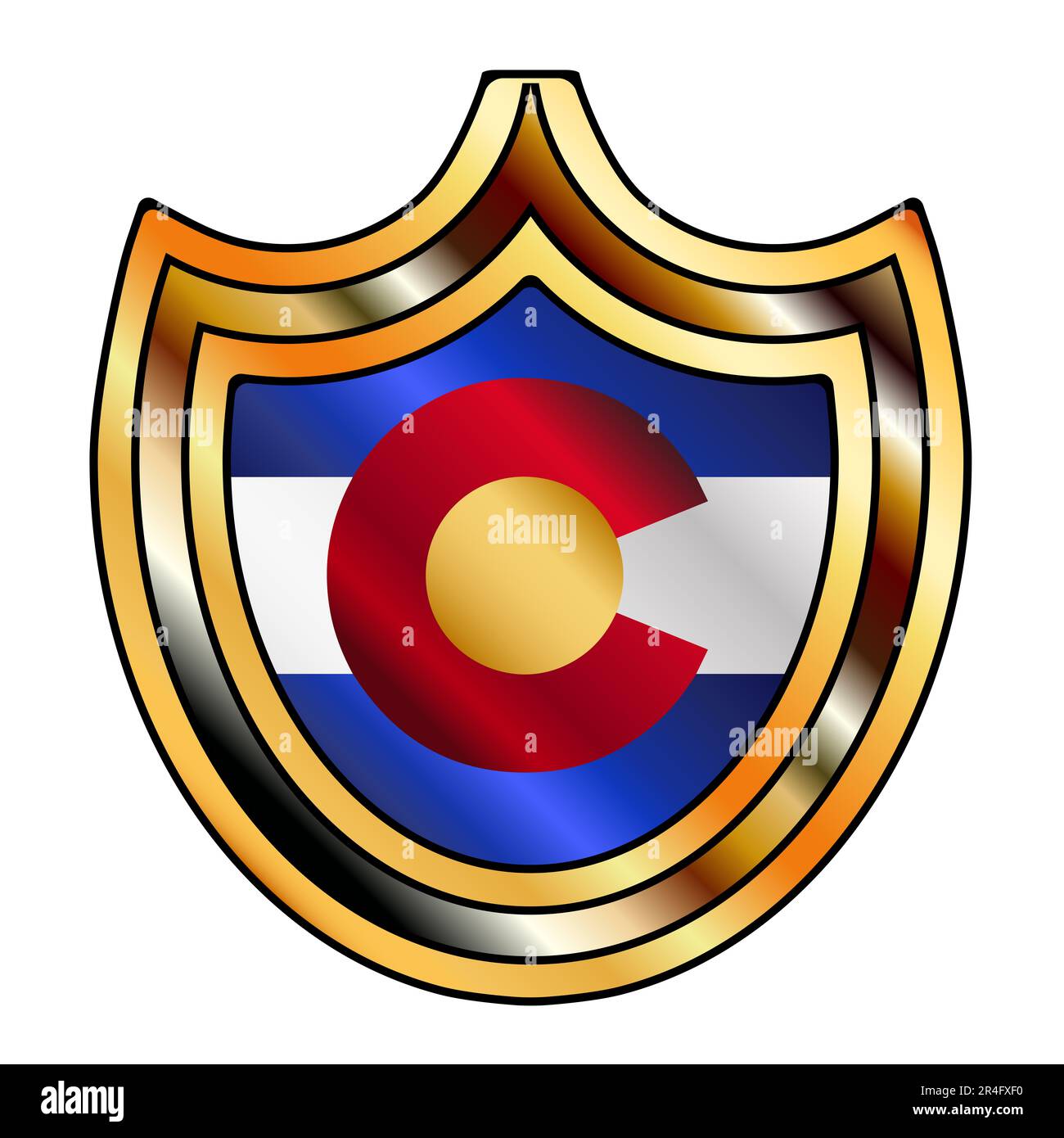 Typisches Metallschild mit eingesetzter Colorado State-Flagge auf weißem Hintergrund Stockfoto