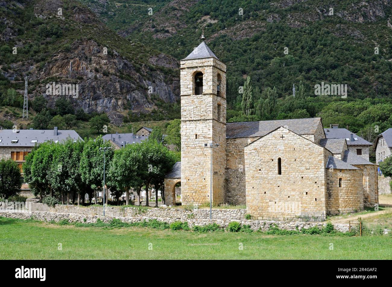 Sant Feliu, Katalonien, romanische Kirche, Barruera, La Vall de Boi, Tal, Pyrenäen, Provinz Lleida, Katalonien, Spanien Stockfoto