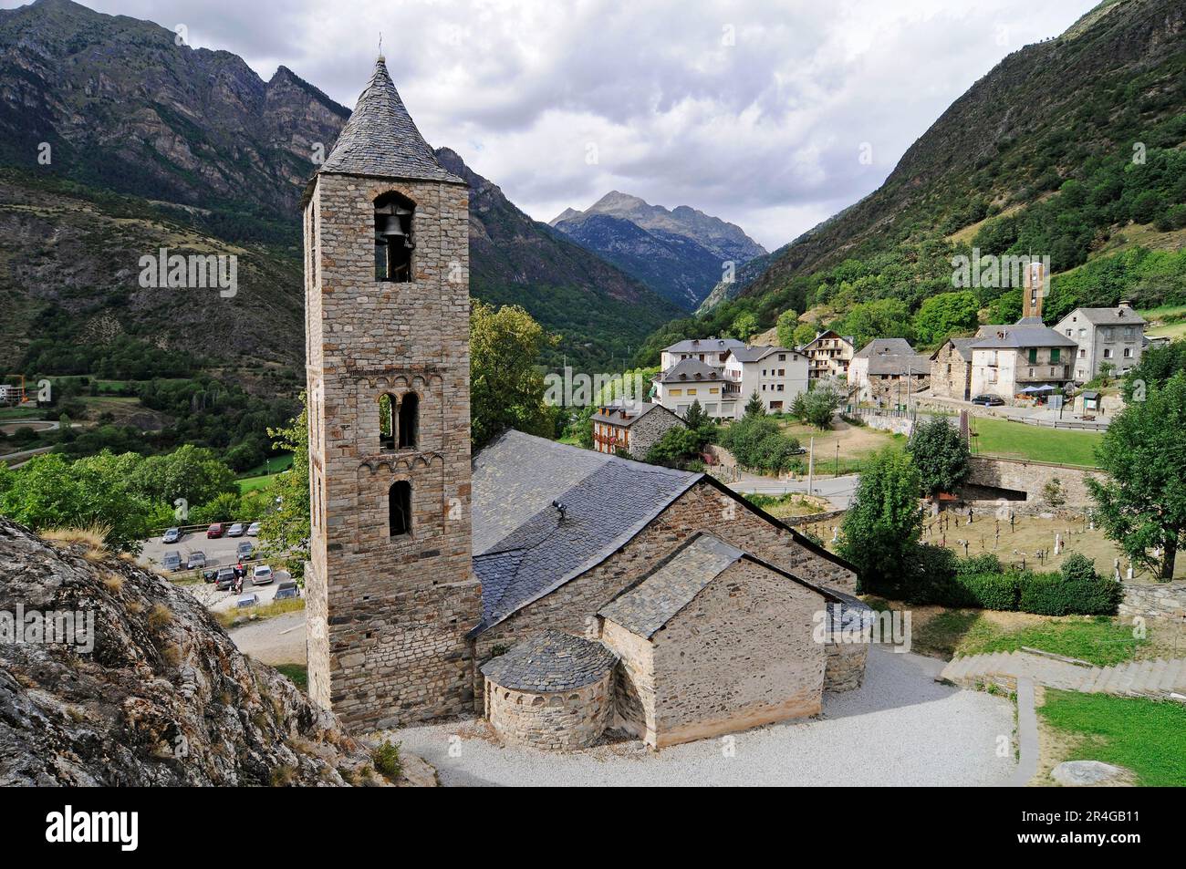 Sant Joan, Cataluna, romanische Kirche, Boi, La Vall de Boi, Pyrenäen, Provinz Lleida, Katalonien, Spanien Stockfoto