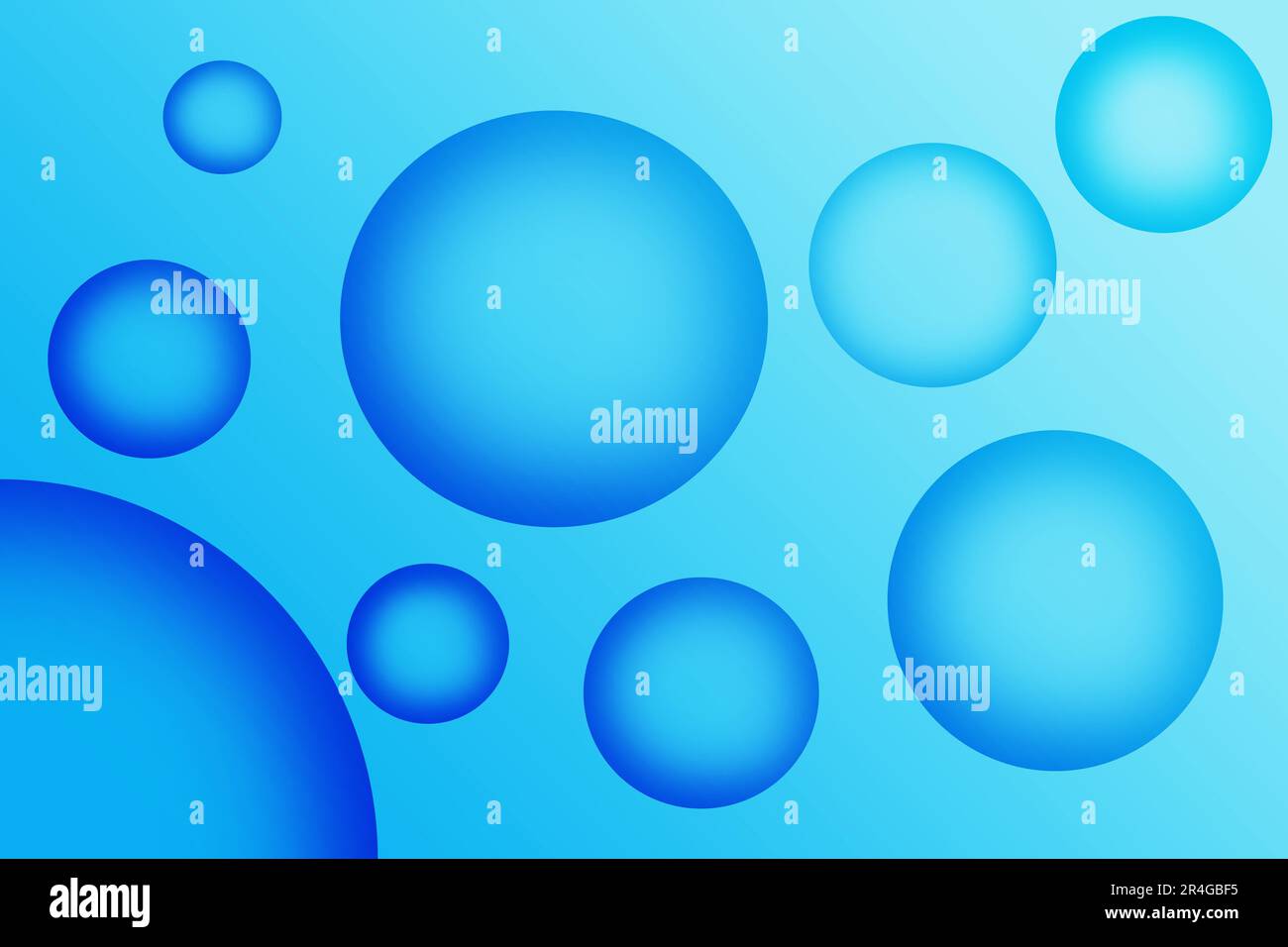 Abbildung: Verlauf Hellblau 3D Kugeln verschiedener Größe Stockfoto