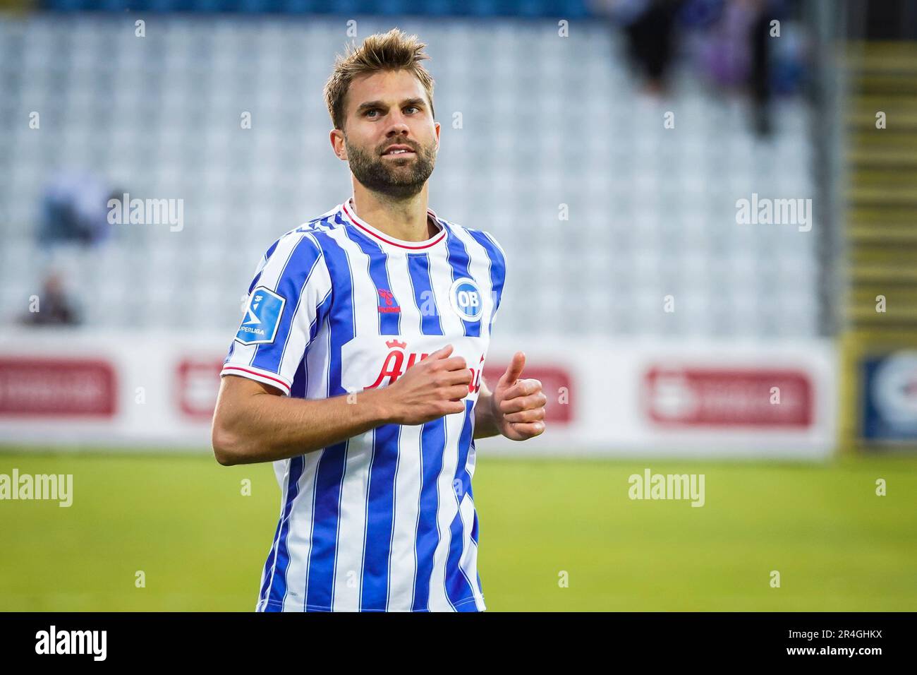 Odense, Dänemark. 26., Mai 2023. Jorgen Skjelvik von ob gesehen nach dem Superliga-Spiel 3F zwischen Odense Boldklub und AC Horsens im Nature Energy Park in Odense. (Foto: Gonzales Photo - Kent Rasmussen). Stockfoto