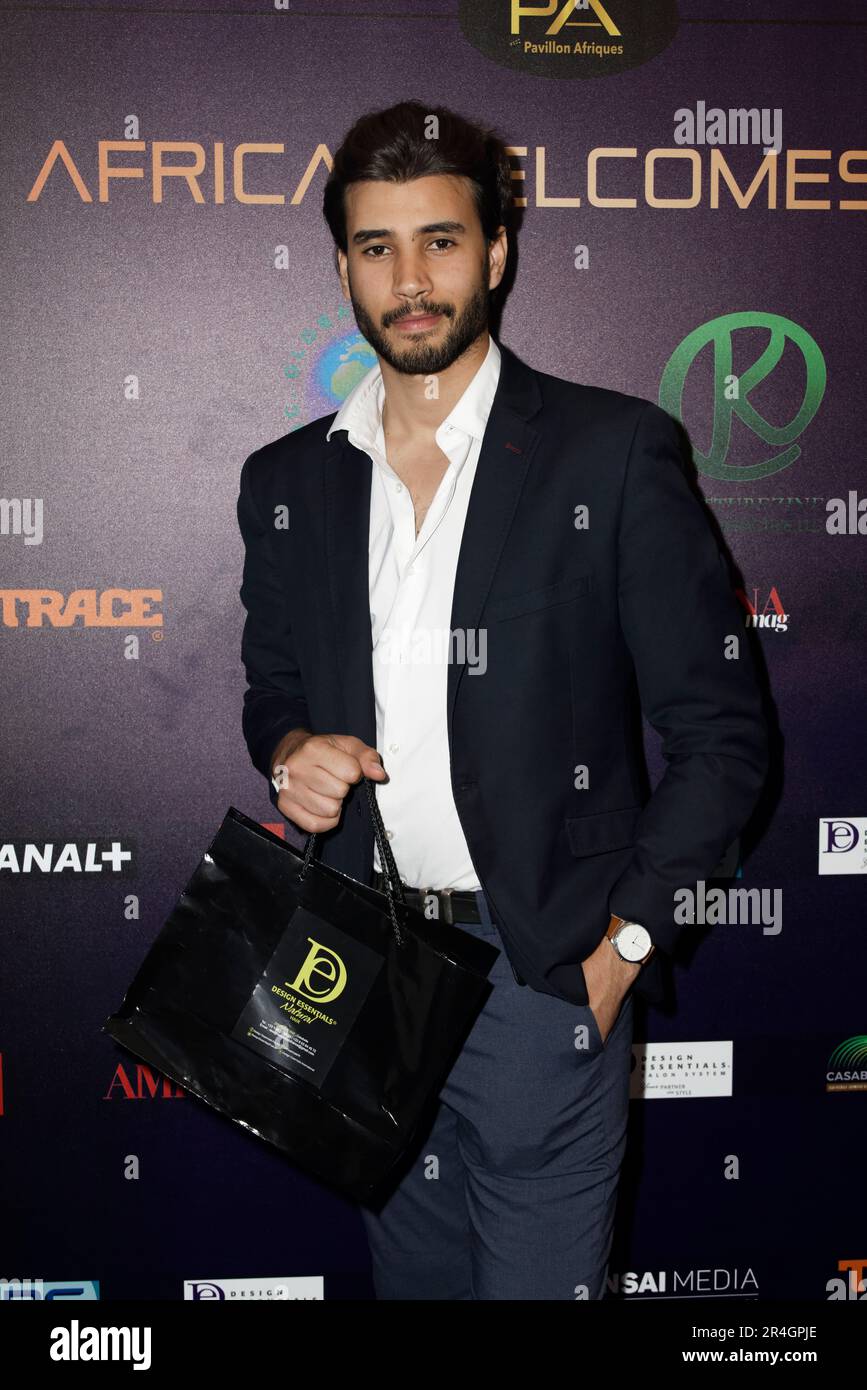 Cannes, Frankreich. 25. Mai 2023. Model Atef Kazdaoui nimmt an der Cocktailparty Teil, die von der nigerianischen Botschaft in Frankreich im Africas Pavillon veranstaltet wird Stockfoto