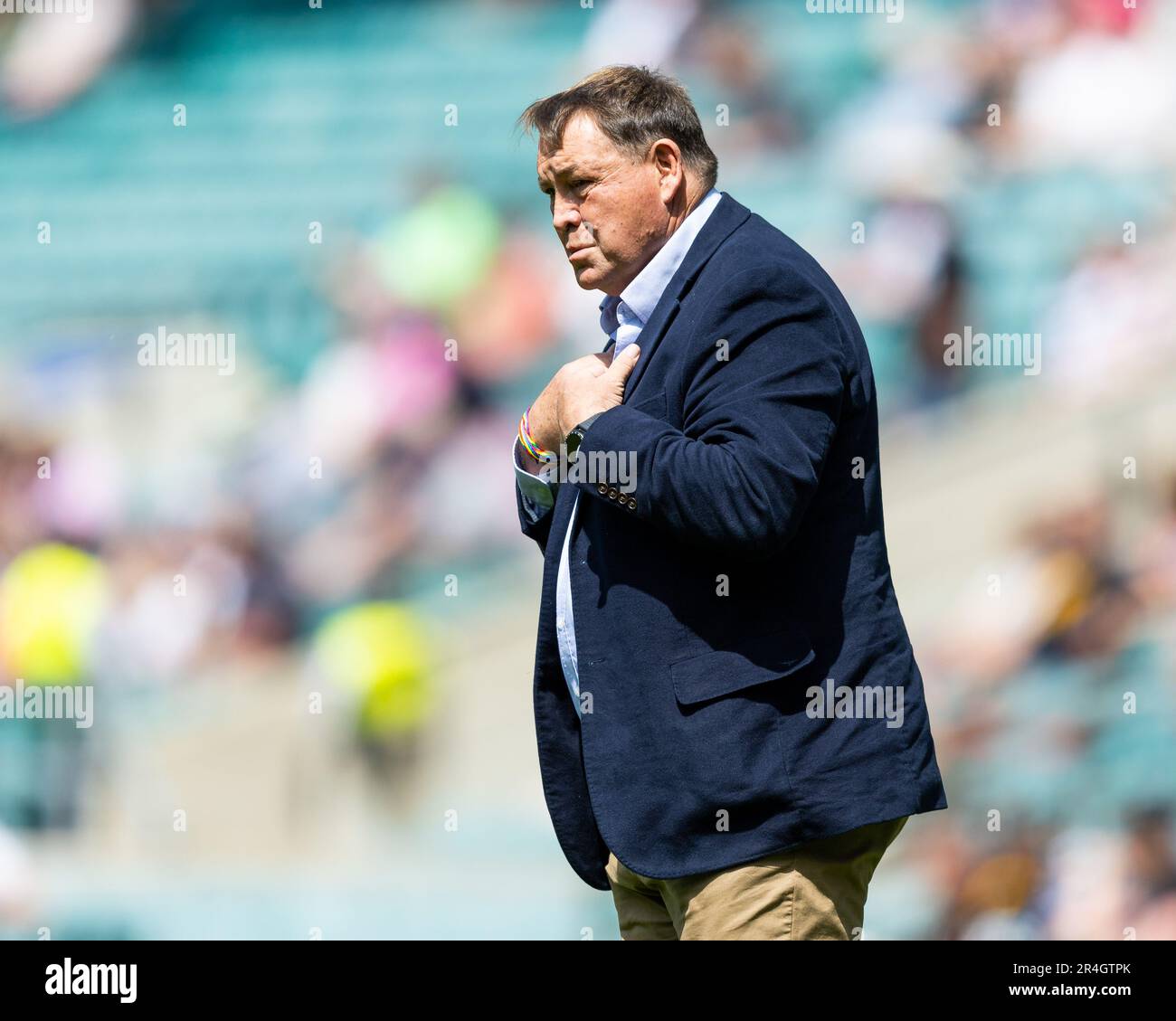 World XV Head Coach Steve Hansen während der Aufwärmphase vor dem Spiel Killik Cup Barbarians gegen World XV im Twickenham Stadium, Twickenham, Großbritannien, 28. Mai 2023 (Foto: Nick Browning/News Images) Stockfoto