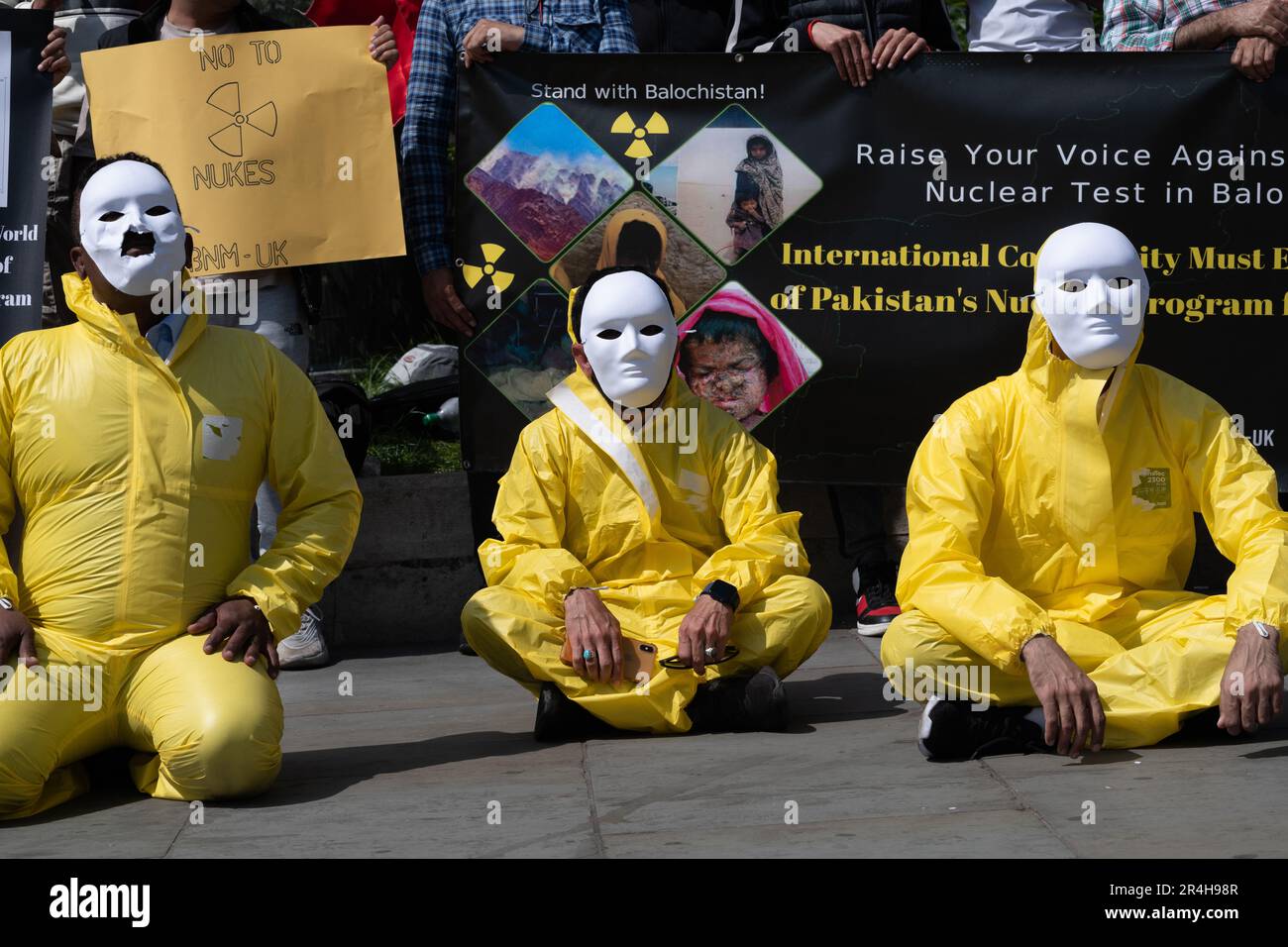 London, Großbritannien. 28. Mai 2023. Baloch-Nationalisten protestieren am Trafalgar Square gegen Pakistan, das sie als Besatzungsmacht in der westlichen Provinz Balochistan betrachten. Kredit: Ron Fassbender/Alamy Live News Stockfoto