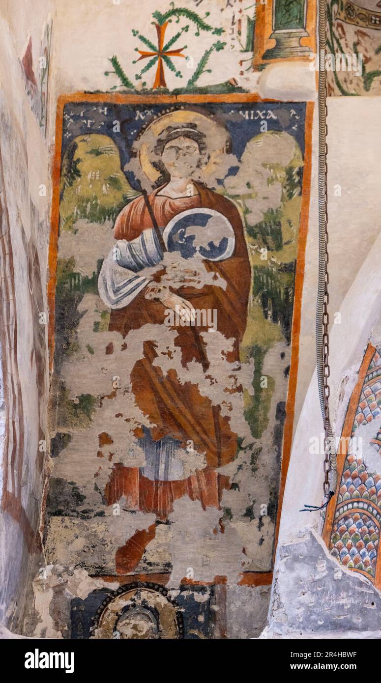 Gemälde aus dem 8. Jahrhundert in der Kirche der Heiligen Jungfrau Maria, christliches Kloster Deir al-Suryan, Wadi Natrun, Ägypten Stockfoto