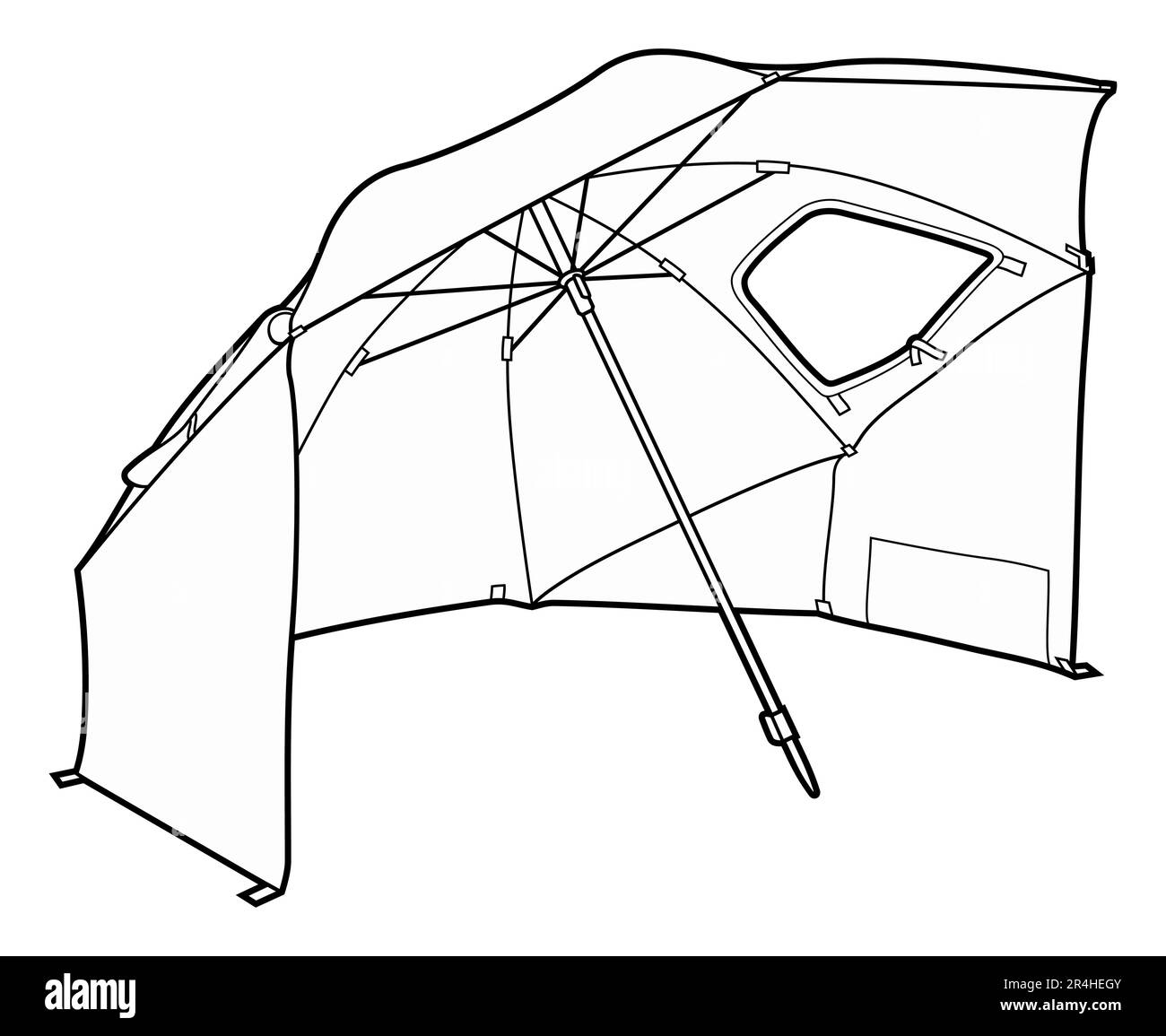 Cartoon, süßer kritzelnder Sonnenschirm. Sommerstrand Freizeitausrüstung Vektor lustige Illustration. Isoliert auf weißem Hintergrund. Stock Vektor