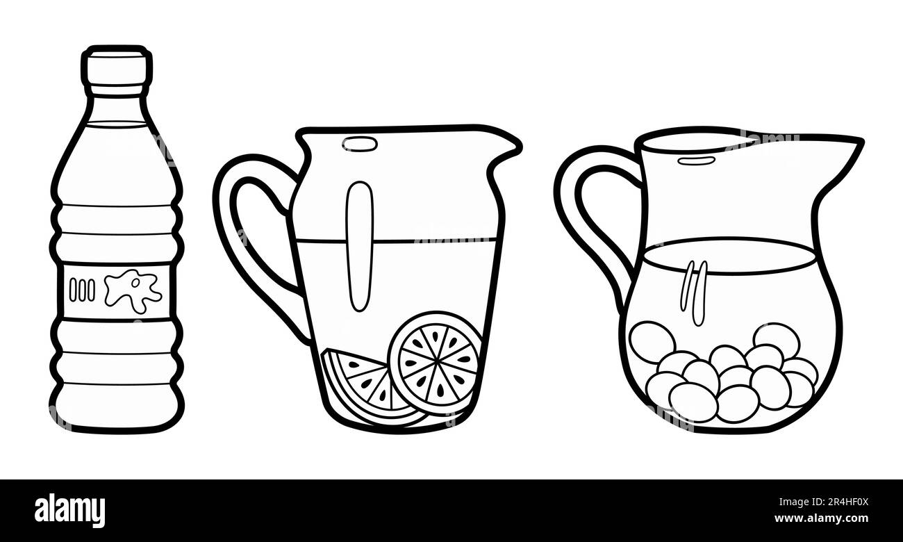 Zeichentrickset mit Doodle-Getränken. Sommer Strandgetränke Vektor lustige Illustration. Isoliert auf weißem Hintergrund Stock Vektor