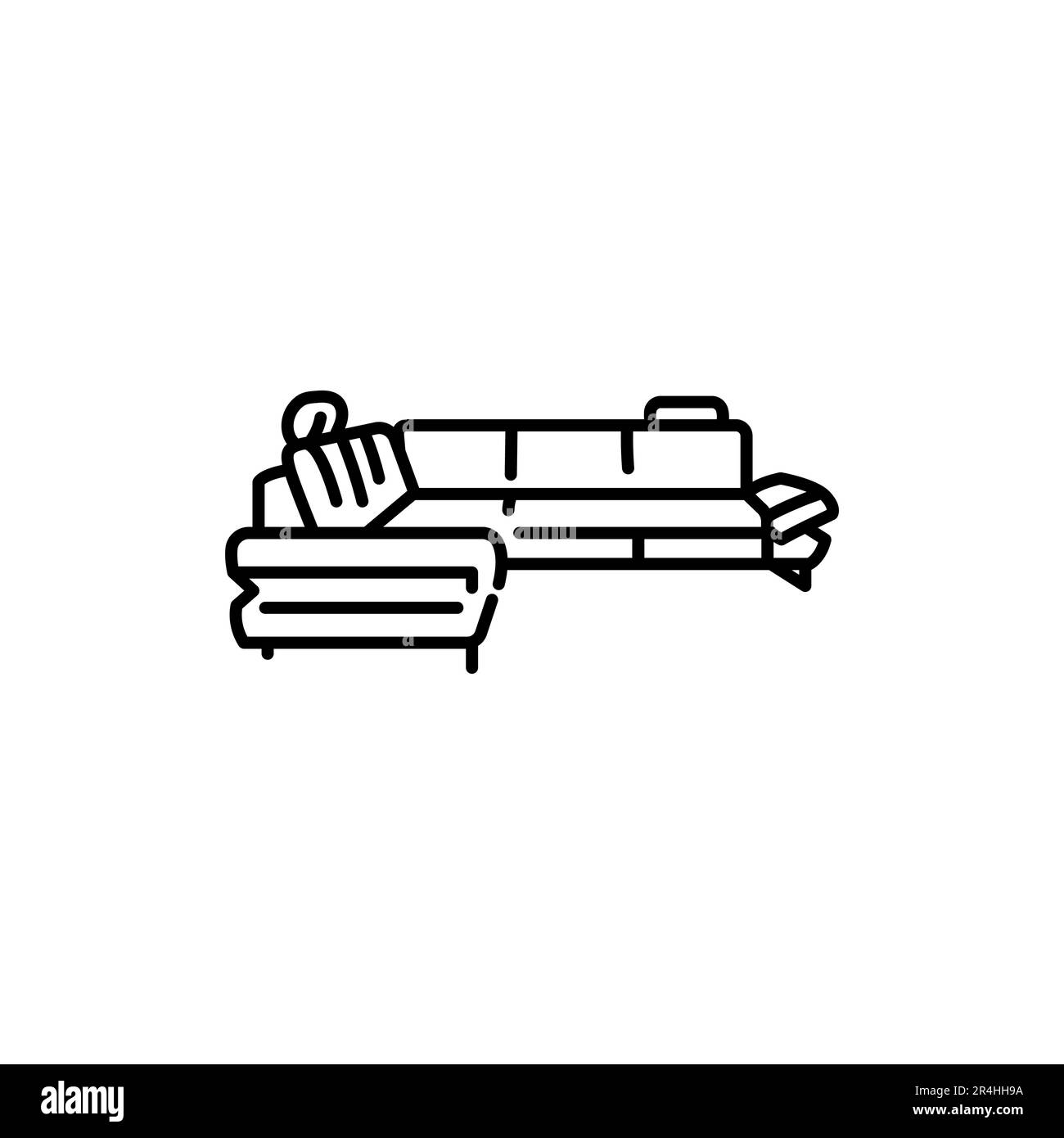 Schwarzes Liniensymbol für das umklappbare Ecksofa. Piktogramm für Webseite, mobile App, Werbeaktion. Stock Vektor