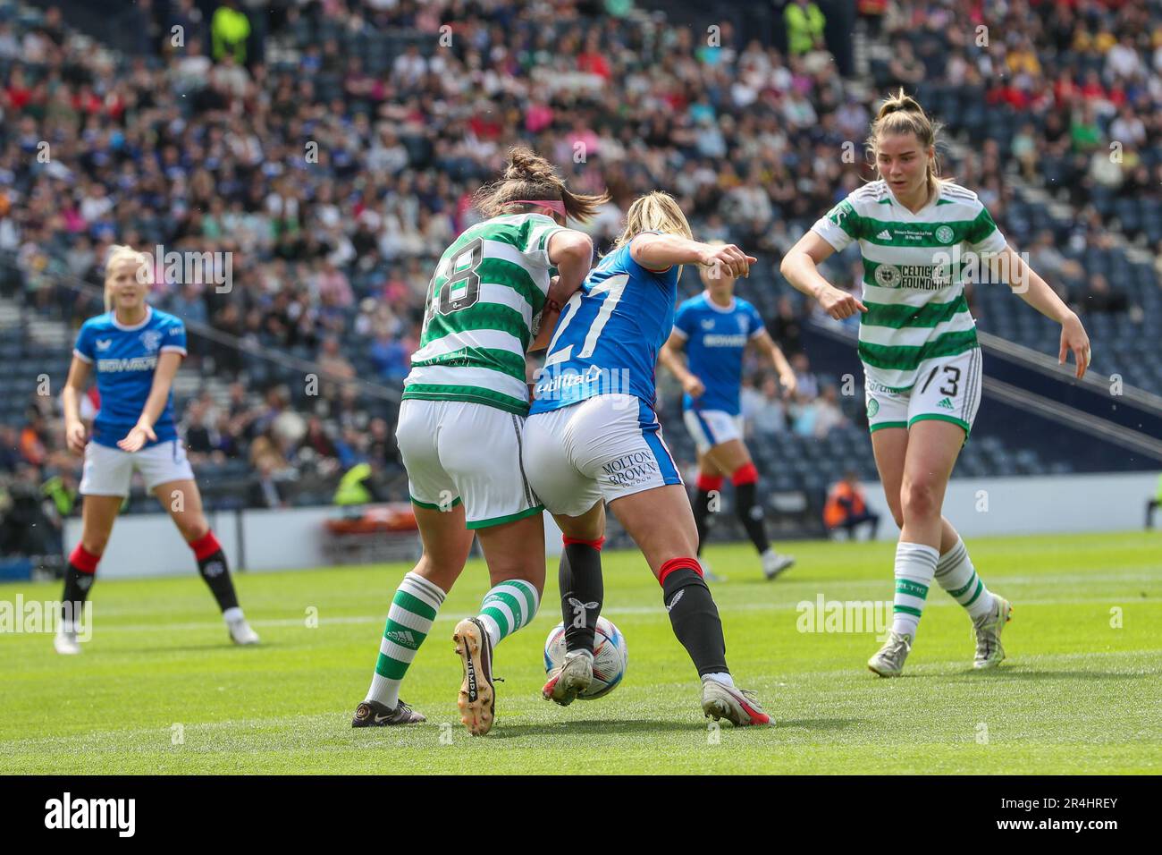 Glasgow, Großbritannien. 28. Mai 2023. Im Finale des Schottischen Pokals der Damen in einem Spiel zwischen Celtic und Rangers gewann Celtic 2 - 0. Die Treffer waren Natasha Flint, Nr. 26, in 64 Minuten und Claire O'Riodan, Nummer 3, in 68 Minuten. Kredit: Findlay/Alamy Live News Stockfoto