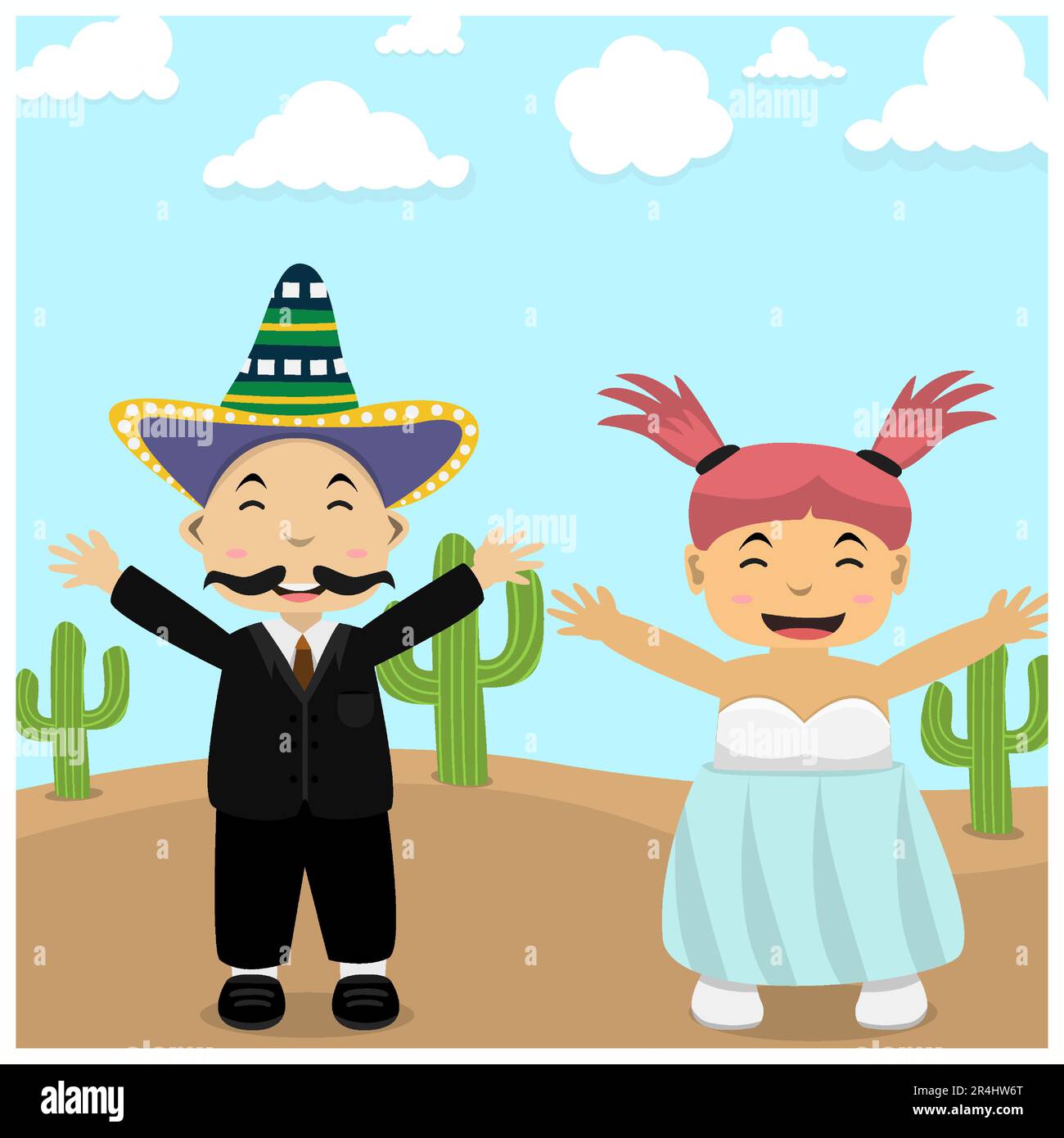 Vektor-Illustration der Mode Mexiko Hochzeit und Feldfarbe Hintergrund Stock Vektor