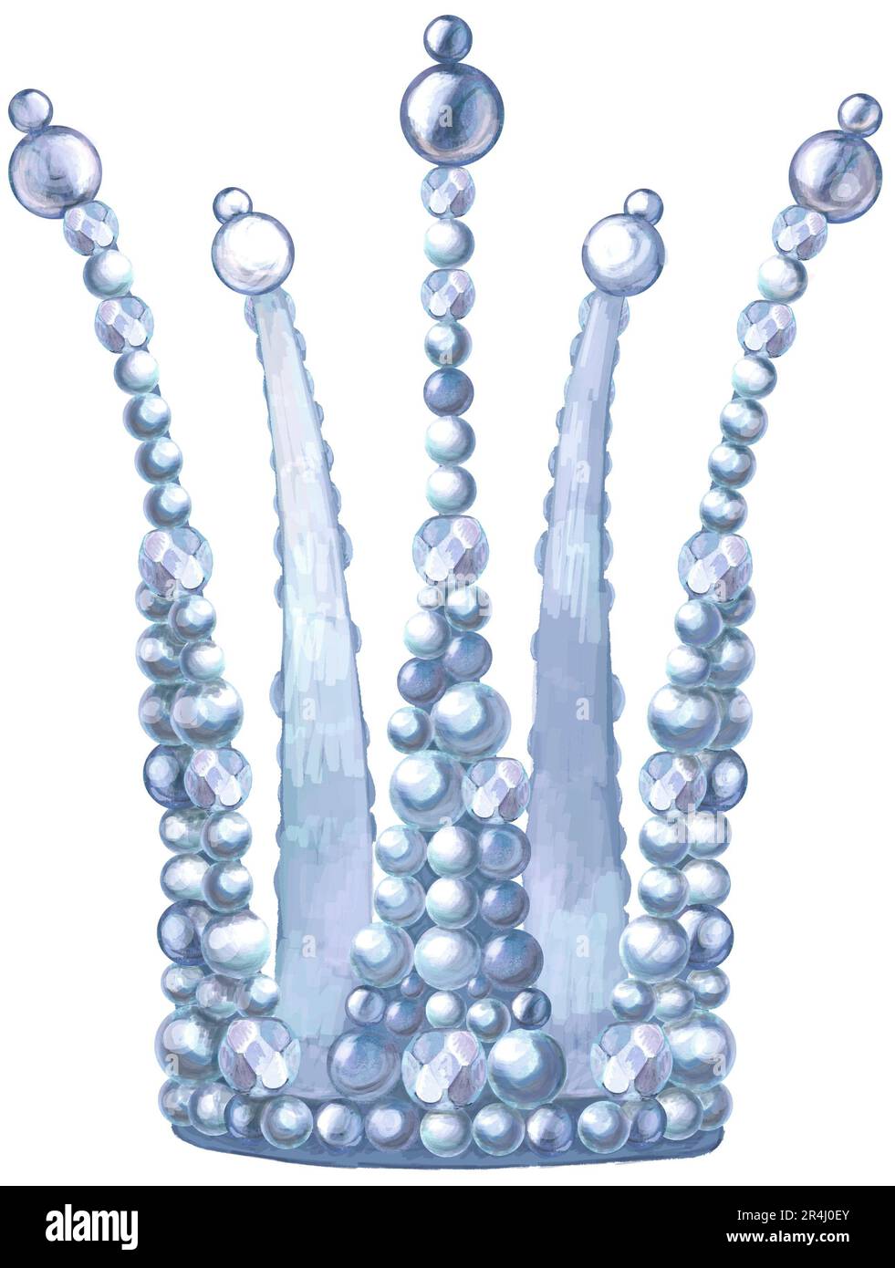 Aquarelle silberne Krone aus facettierten und runden Kugeln Stockfoto