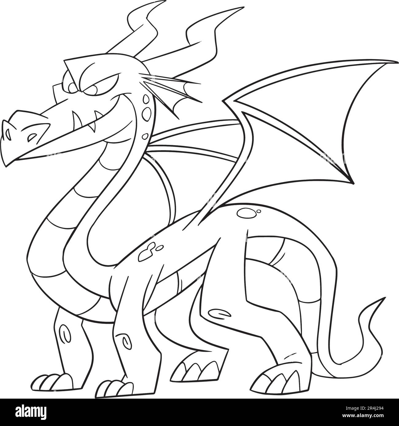 Niedliche Drachen-Figur für die Malseite, kreative Malerlebnisse mit Dragon Pages. Stock Vektor