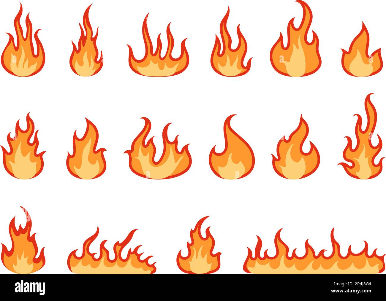Isolierte flache Flamme. Hitzefeuer, heiße Cartoon-Logo-Elemente. Heizsammlung, Waldfeuer dekorativ abstrakt anständige Vektorsymbole Stock Vektor