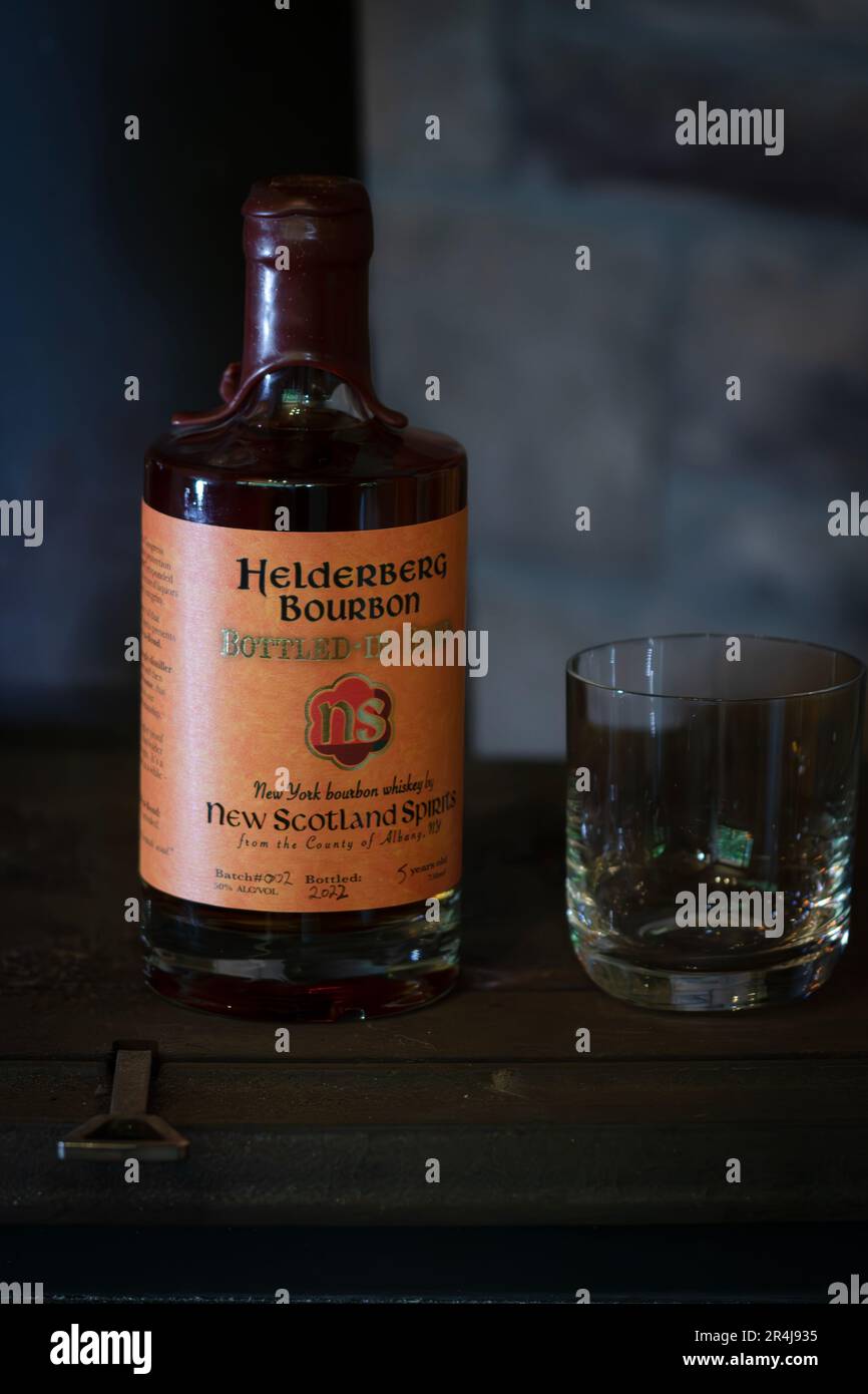 Flasche Bourbon von New Scotland Spirits Stockfoto